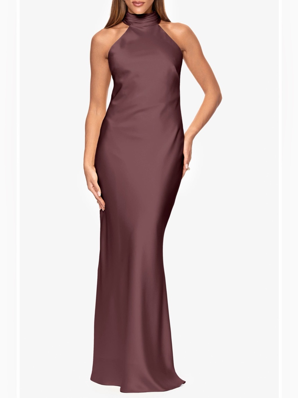 Xscape Evenings Halter Neck Satin Sheath Gown - Picture 2 of 4